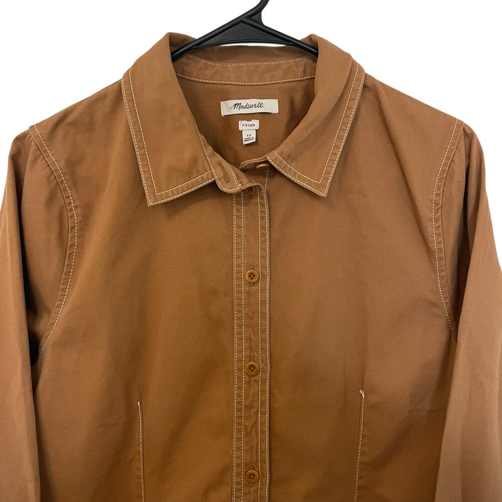 Madewell Darted Button-Up Long Sleeve Collared Shirt Brown Womens Size 12 - Picture 4 of 11